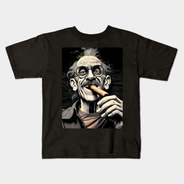 Cigar Smoker: Burning Issues; Missing My Two Front Teeth on a Dark Background Kids T-Shirt by Puff Sumo